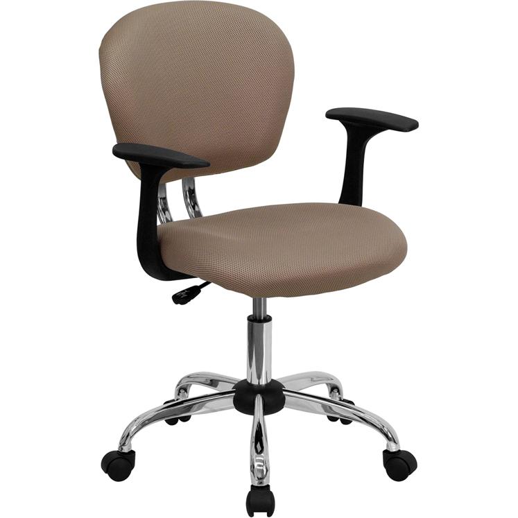 Mid-Back Coffee Brown Mesh Padded Swivel Task Office Chair with Chrome Base and Arms