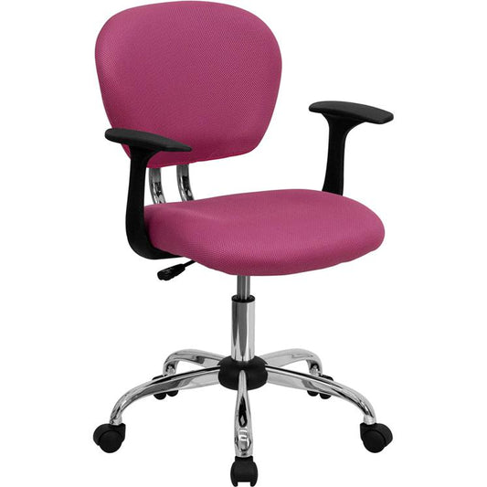 Mid-Back Pink Mesh Padded Swivel Task Office Chair with Chrome Base and Arms