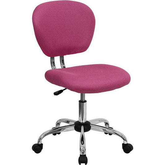 Mid-Back Pink Mesh Padded Swivel Task Office Chair with Chrome Base