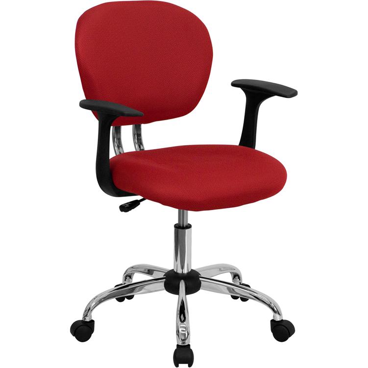 Mid-Back Red Mesh Padded Swivel Task Office Chair with Chrome Base and Arms