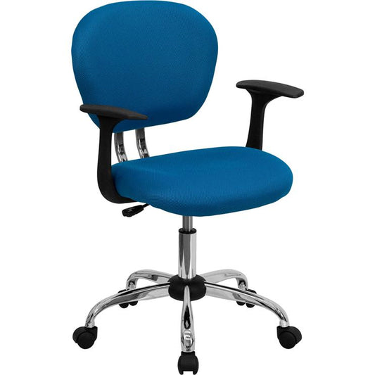 Mid-Back Turquoise Mesh Padded Swivel Task Office Chair with Chrome Base and Arms