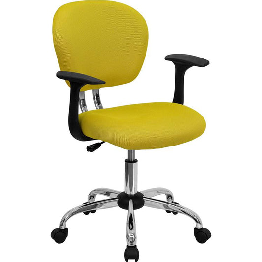 Mid-Back Yellow Mesh Padded Swivel Task Office Chair with Chrome Base and Arms