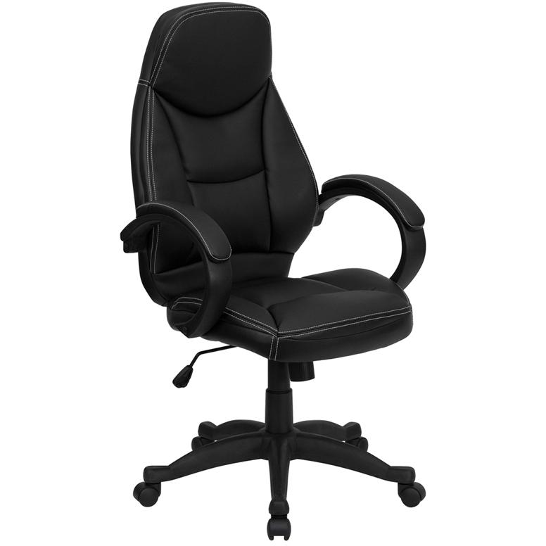 High Back Black LeatherSoft Contemporary Executive Swivel Ergonomic Office Chair with Curved Back and Loop Arms