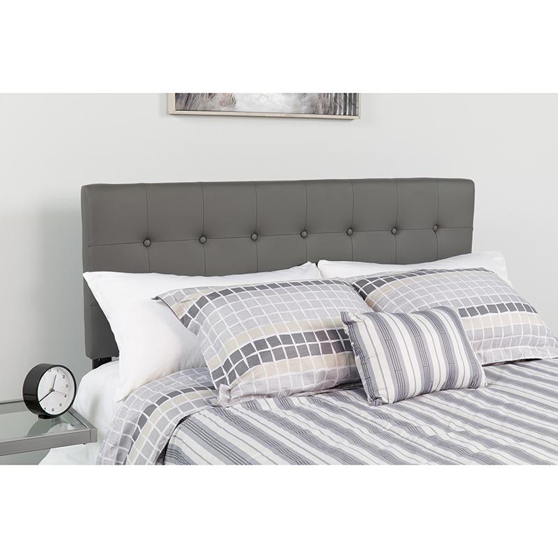 Lennox Tufted Upholstered Queen Size Headboard in Gray Vinyl