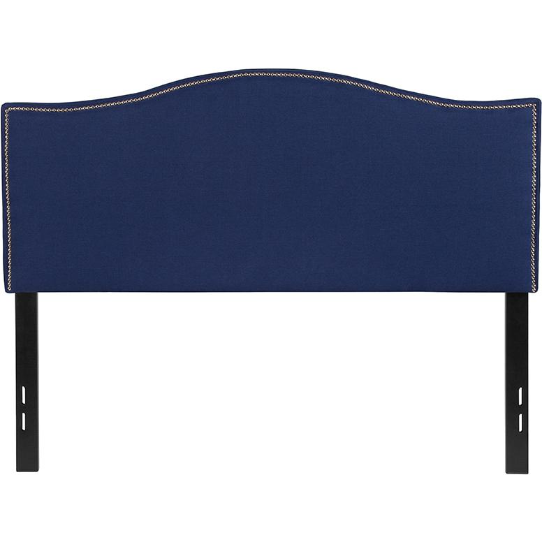 Lexington Upholstered Full Size Headboard with Accent Nail Trim in Navy Fabric