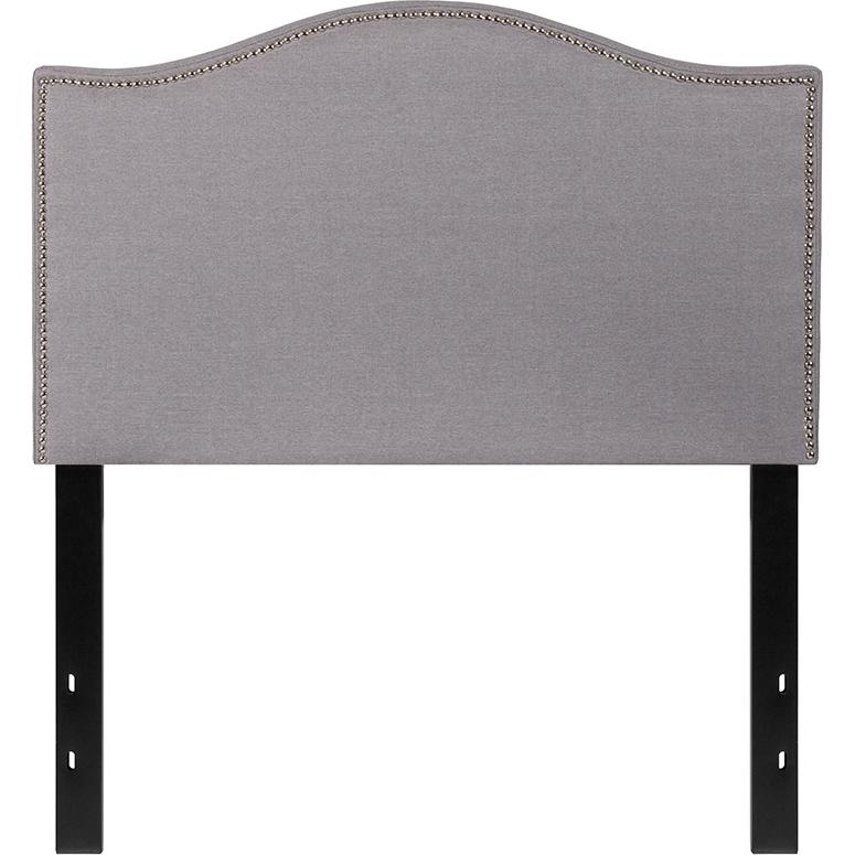 Lexington Upholstered Twin Size Headboard with Accent Nail Trim in Light Gray Fabric