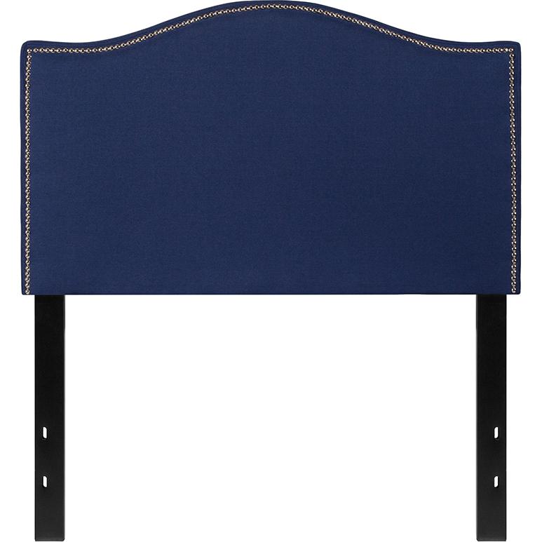 Lexington Upholstered Twin Size Headboard with Accent Nail Trim in Navy Fabric