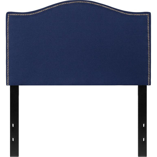 Lexington Upholstered Twin Size Headboard with Accent Nail Trim in Navy Fabric