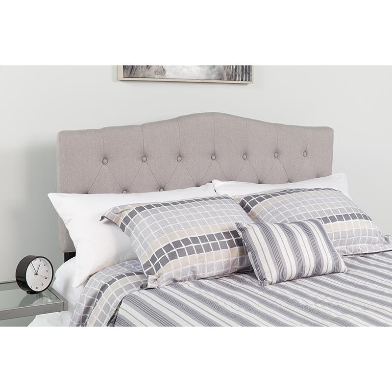 Cambridge Tufted Upholstered King Size Headboard in Light Gray Fabric