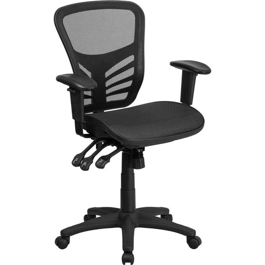 Mid-Back Transparent Black Mesh Multifunction Executive Swivel Ergonomic Office Chair with Adjustable Arms