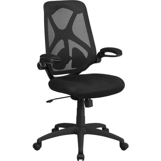 High Back Black Mesh Executive Swivel Ergonomic Office Chair with Adjustable Lumbar, 2-Paddle Control and Flip-Up Arms