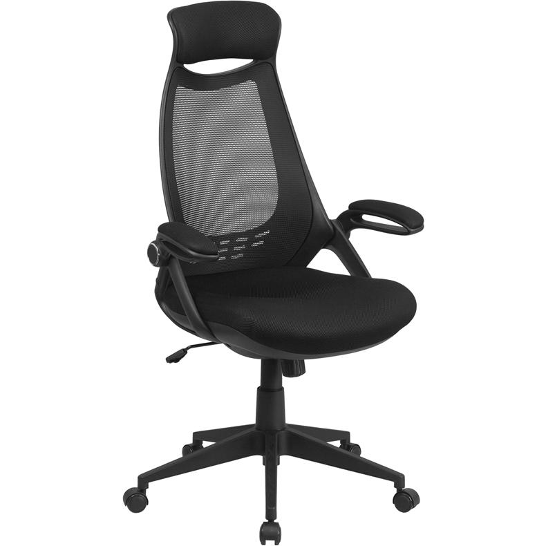 High Back Black Mesh Executive Swivel Office Chair with Flip-Up Arms