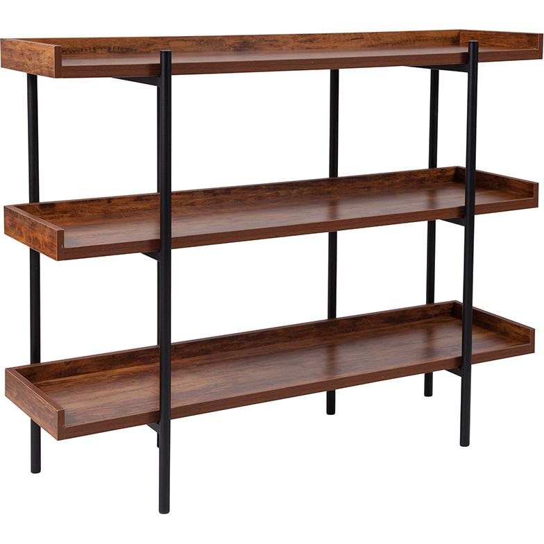 Mayfair 3 Shelf 35"H Storage Display Unit Bookcase with Black Metal Frame in Rustic Wood Grain Finish