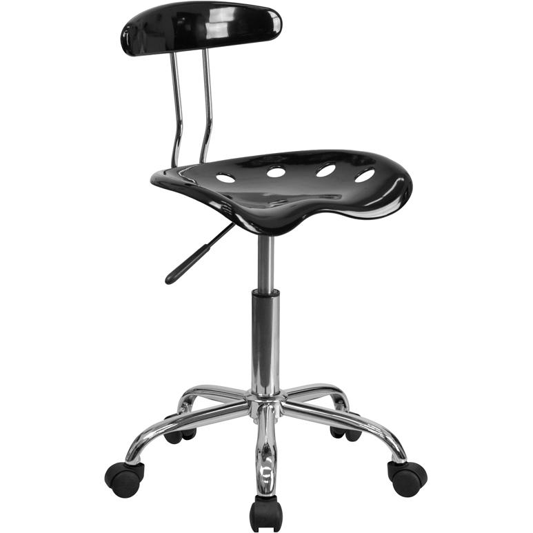 Vibrant Black and Chrome Swivel Task Office Chair with Tractor Seat