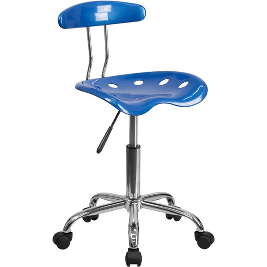 Vibrant Bright Blue and Chrome Swivel Task Office Chair with Tractor Seat