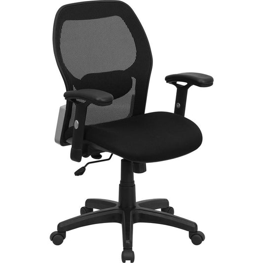 Mid-Back Black Super Mesh Executive Swivel Office Chair with Adjustable Lumbar & Arms