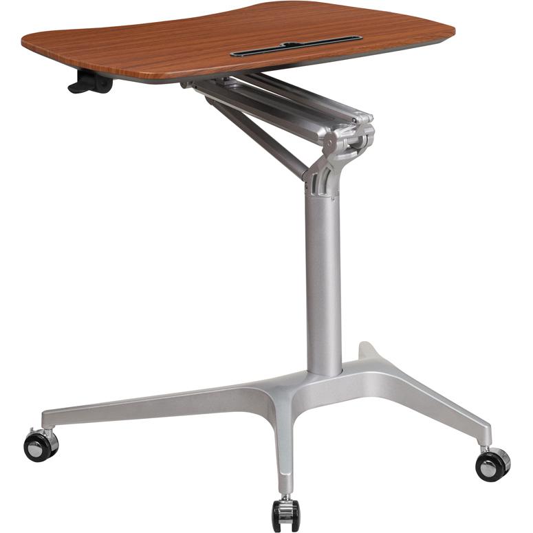 Mobile Sit-Down, Stand-Up Mahogany Computer Ergonomic Desk with 28.25''W Top (Adjustable Range 29'' - 41'')