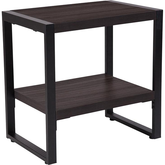 Thompson Collection Charcoal Wood Grain Finish End Table with Black Metal Frame