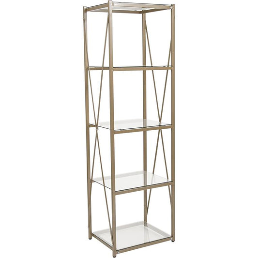 Mar Vista Collection 4 Shelf 64"H Cross Brace Glass Bookcase in Matte Gold