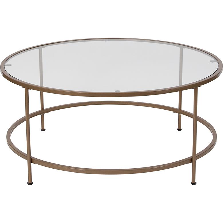 Astoria Collection Glass Coffee Table with Matte Gold Frame