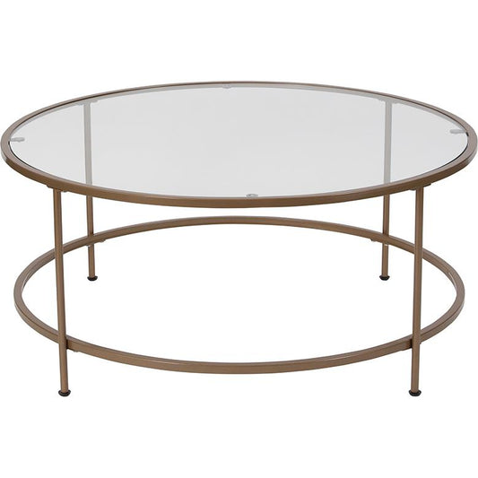 Astoria Collection Glass Coffee Table with Matte Gold Frame