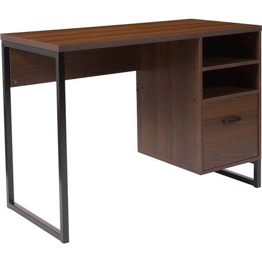 Northbrook Rustic Coffee Wood Grain Finish Computer Desk with Black Metal Frame