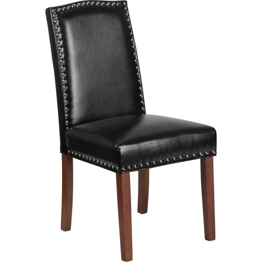 HERCULES Hampton Hill Series Black LeatherSoft Parsons Chair with Silver Accent Nail Trim