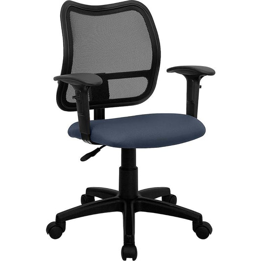 Mid-Back Navy Blue Mesh Swivel Task Office Chair with Adjustable Arms