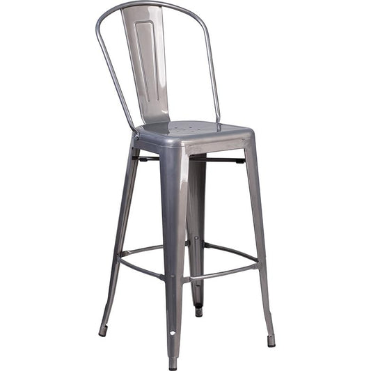 30'' High Clear Coated Indoor Barstool with Back