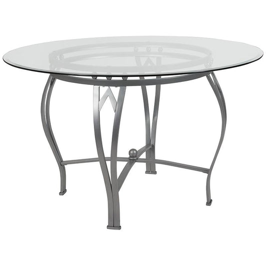 Syracuse 48'' Round Glass Dining Table with Silver Metal Frame