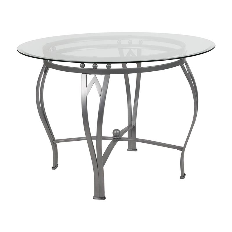 Syracuse 42'' Round Glass Dining Table with Silver Metal Frame