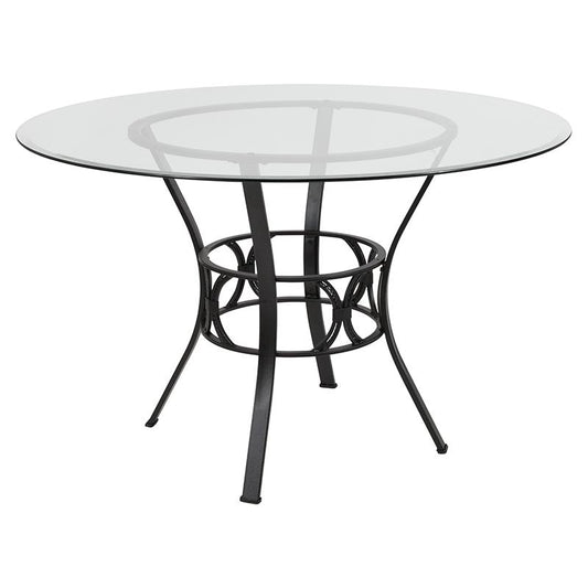 Carlisle 48'' Round Glass Dining Table with Black Metal Frame