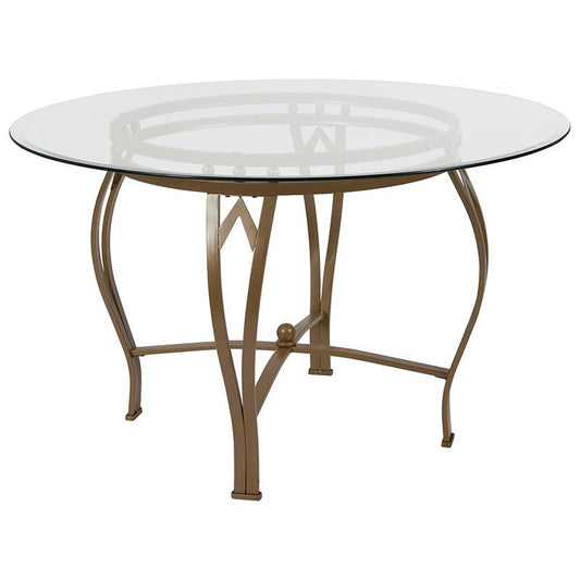 Syracuse 48'' Round Glass Dining Table with Matte Gold Metal Frame