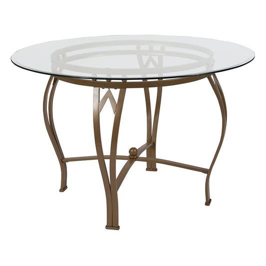 Syracuse 45'' Round Glass Dining Table with Matte Gold Metal Frame